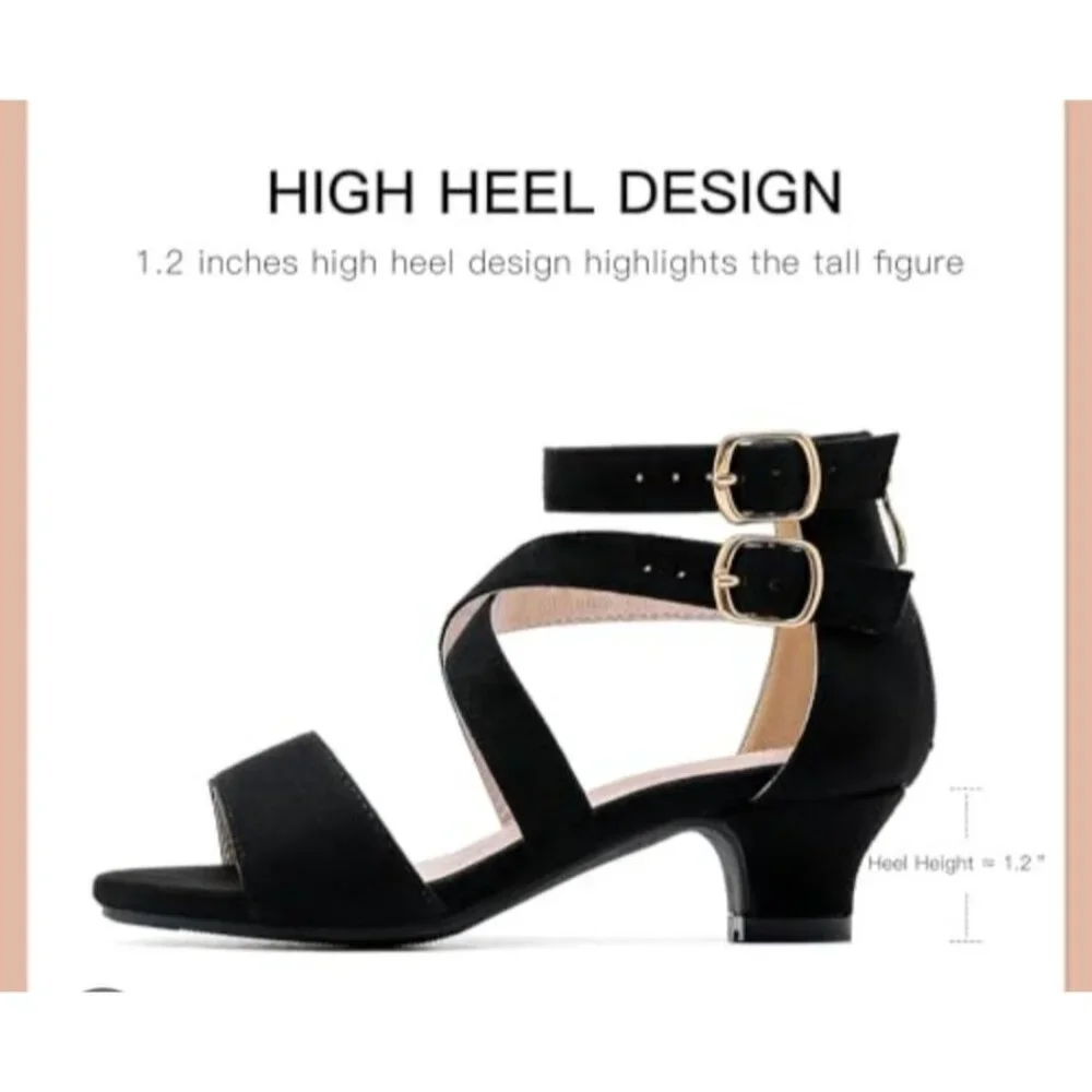 Girls Sz 13 Little Kid Black High Heel Sandals Cross Strap Wedding Party Church
